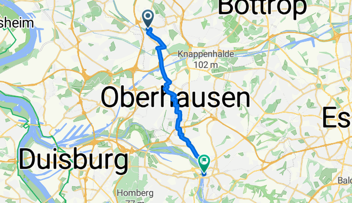 Weidenstraße, Oberhausen nach Am Rathaus, Mülheim an der Ruhr