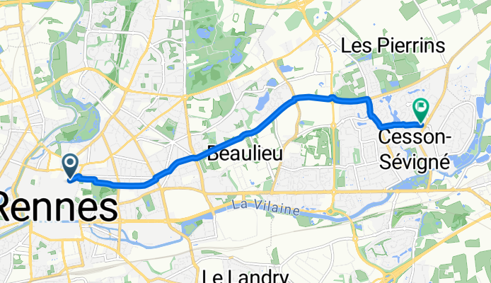 Rue de Robien, Rennes à Boulevard des Métairies, Cesson-Sévigné