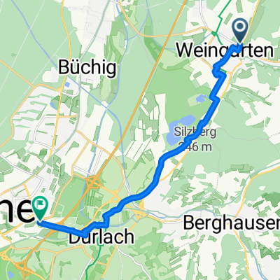 Bruchsaler Straße, Weingarten (Baden) nach Durlacher Allee, Karlsruhe