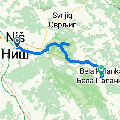 Route from 43.317997N, 21.902896E to Bela Palanka