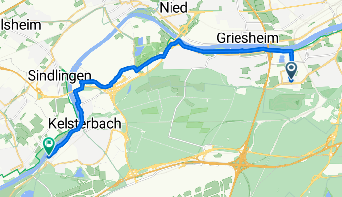 Lyoner Straße, Frankfurt am Main nach Leinepfad, Kelsterbach