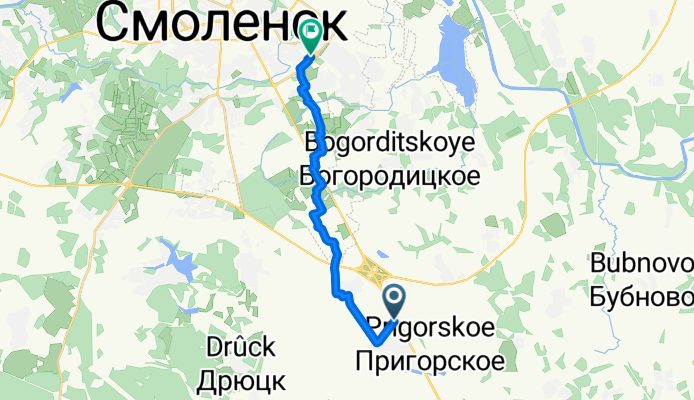 От Восточная улица 15а, Цыбульники до проспект Строителей 14, Смоленск