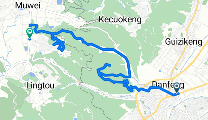 捷運丹鳳站-新莊青年公園步道-牡丹心山-樟腦寮步道-十八份坑溪河濱步道-水源地公園-文青水園-牛角坡步道-福德宮-牛角坡橋-機捷體育大學站