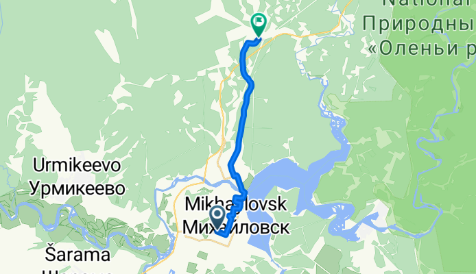 От улица Комарова до Михайловск