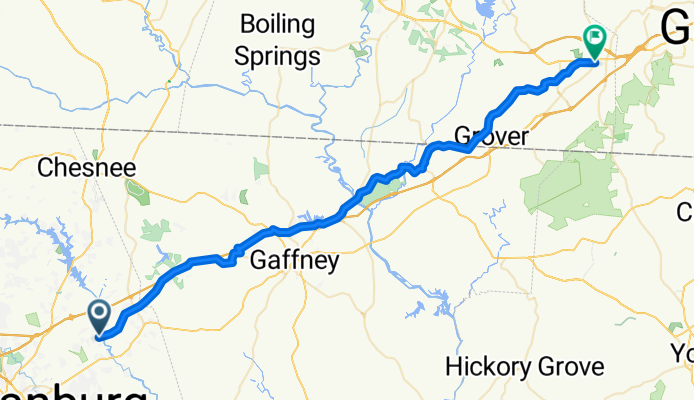 Cannons Campground Rd, Spartanburg to W Mountain St, Kings Mountain