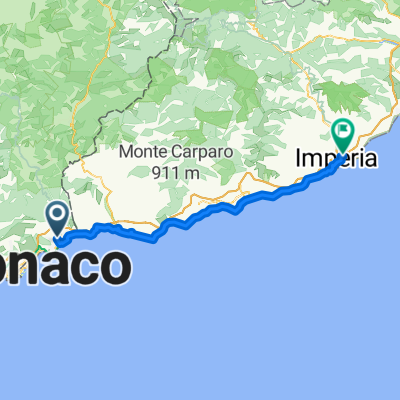 Avenue des Acacias, Menton to Via Garessio, Imperia