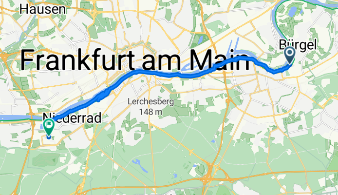 Offenbacher Straße, Offenbach am Main nach Herriotstraße, Frankfurt am Main