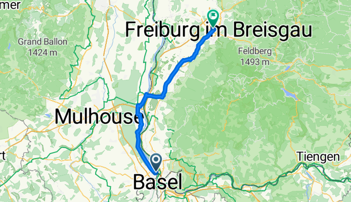 Route nach Breisacher Straße, Freiburg im Breisgau