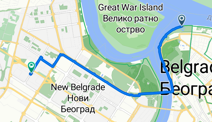 Улица Тадеуша Кошћушка, Belgrade to Улица Народних Хероја, Belgrade
