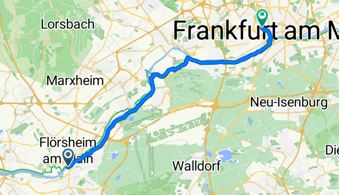 Rüsselsheim am Main nach Barckhausstraße, Frankfurt am Main