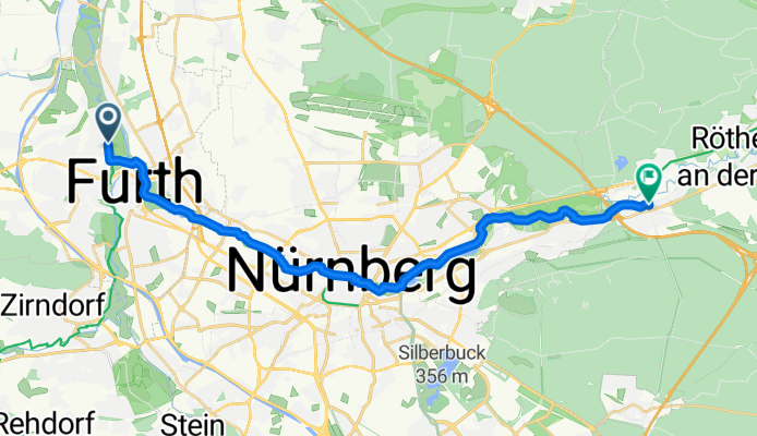 Route nach Schwaig bei Nürnberg
