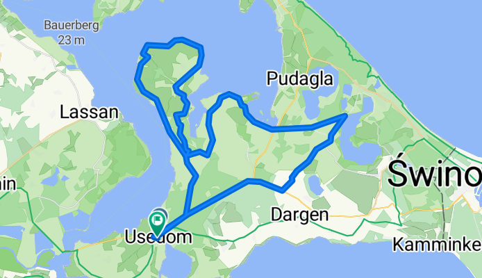 Usedom Nord ( 53 km ), Suckow, Rankwitz, Warthe, Grüssow, Kiepe, Morgenitz, Mellenthin retour