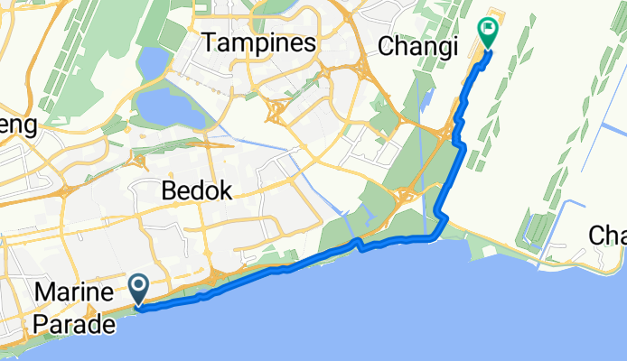 East Coast Park Service Rd, Singapore to T2 Departure Dr, Singapore