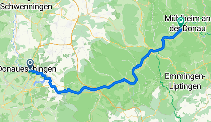 Route nach Mühlheim an der Donau