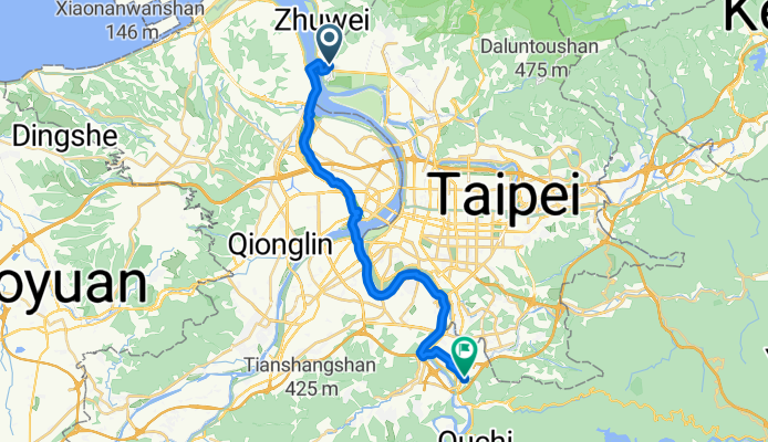 Zhongyang N Rd Sec 4 Ln 583, Beitou District to Zhongxing Rd Sec 1, Xindian District