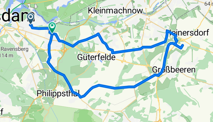 Route zur Arbeit Potsdam-Grossbeeren-Potsdam