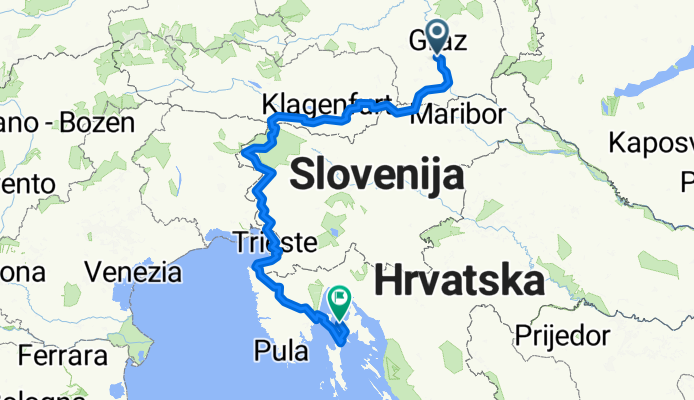 Graz-Klagenfurt-Soca-Triest-Porec-Cres-Krk