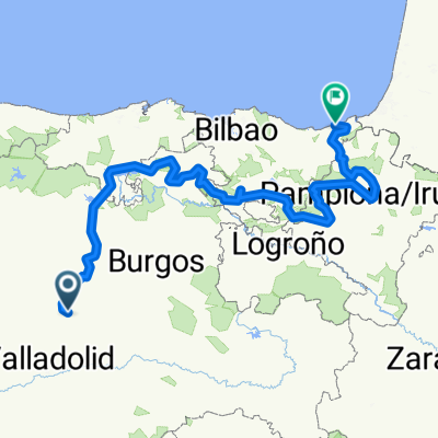 Palencia - Aralar del Rey 100 - reinosa 155 -  espinosa 214 - medina pomar 242 - quincoces 270 - kuartango 330 - gasteiz 377 - sta crz campezo 425 - lizarra esp