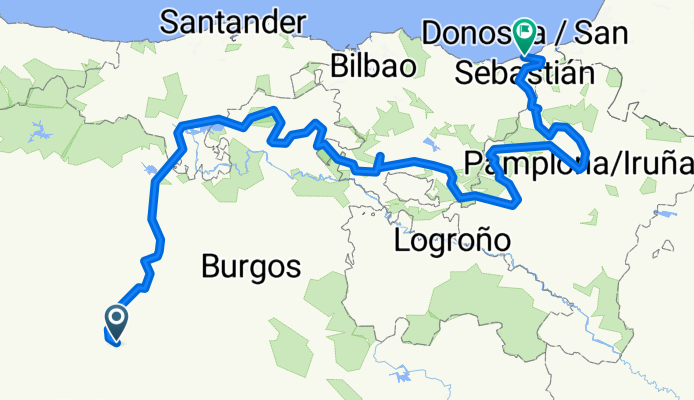 Palencia - Aralar del Rey 100 - reinosa 155 -  espinosa 214 - medina pomar 242 - quincoces 270 - kuartango 330 - gasteiz 377 - sta crz campezo 425 - lizarra esp