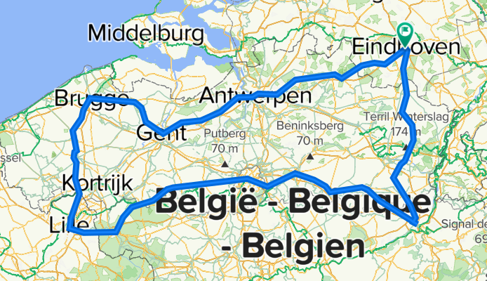 Eindhoven - Liege - Brussels - Lille - Brugge - (Gent) - Antwerp - Eindhoven