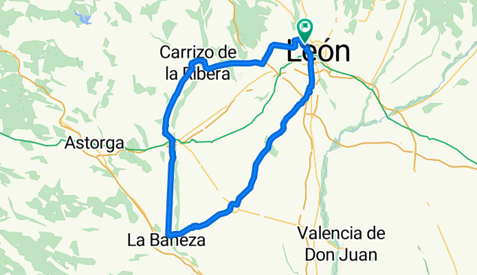 León, Carrizo, Hospital de Órbigo, La Bañeza, Sta. María del Páramo, Ardoncino, León.
