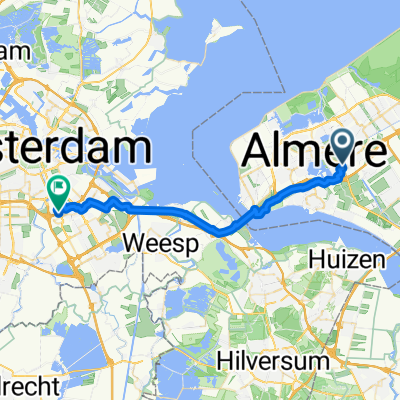Van Postcode: 1326LV in Almere (Flevoland) naar Pieter Braaijweg 2 in Duivendrecht (Ouder-Amstel, Noord-Holland) - Fietsersbond Routeplanner