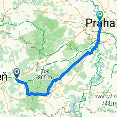 Rokycany - Praha přes Padrťské rybniky