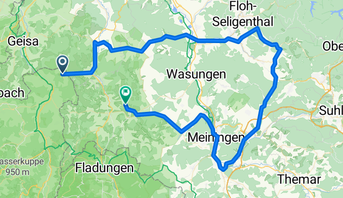 Knottenhof - Dermbach - Schmalkalden - Steinbach-Hallenberg - Schwarza - Obermaßfeld-Grimmenthal - Meiningen - Herpf - Kaltennordheim - Knottenhof