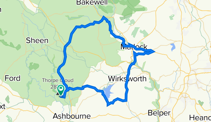 Thorpe - Youlgreave - Darley Bridge - Matlock - Riber - Cromford - Wirksworth - Kirk Ireton - Carsington Water - Tissington - Thorpe