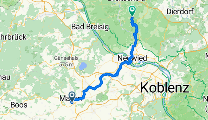 Mayen -&gt; Radweg via Kruft, Plaidt, Miesenheim -&gt; Neuwied -&gt; Ehlscheid -&gt; Kurtscheid