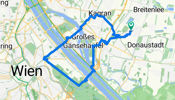 Hirschstetten - Kagran - Reichsbrücke - Praterstern - Prater Hauptallee - Praterbrücke - Stadlau - Hirschstetten