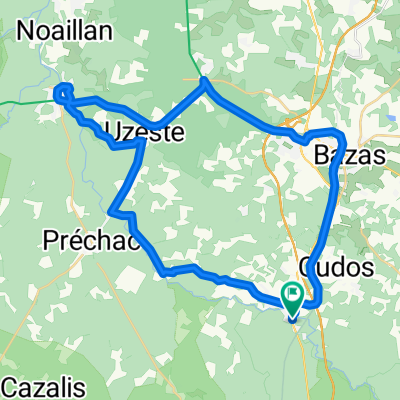 FIETSROUTE 45 km, BERNOS-BEAULAC, VILLANDRAUT, BAZAS
