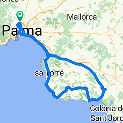 rotonda-coll den Rebassa-Aquacity-cabo blanco-Sa Rapita-Cami de Son Marrano-LLucmajor-via de Servicio-Arenal-paseo maritimo-Rotonda