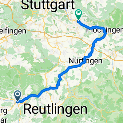 Von Tübingen nach Esslingen am Neckar entlang.