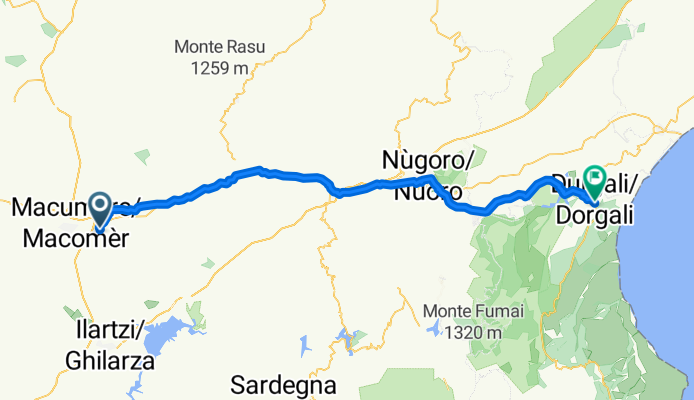 Macomer to dorgali via larger road