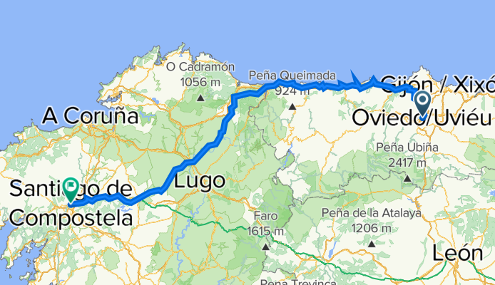 Oviedo to Santiago de Compostela 355 km