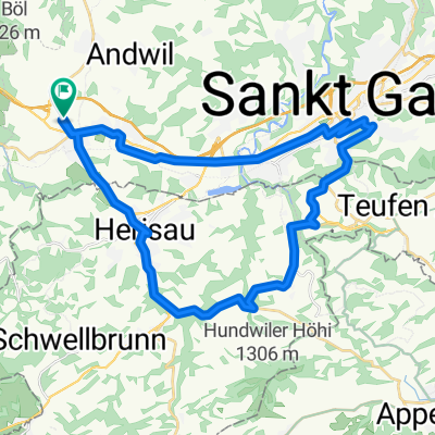 Gossau, St. Gallen, Riethüsli, Lustmühle, Stein, Hundwil, Herisau, Gossau