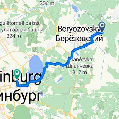 От Клубная улица 4, Березовский до улица Студенческая 32, Екатеринбург