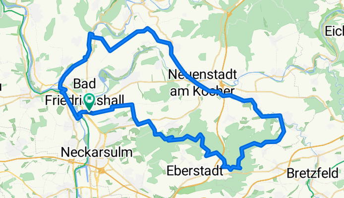 BFH Schillerstr. - Salzweg - Zwillingseiche - Rastplatz ob 7eich - L'brettach - Neuenstadt - Hohe Straße U'griesheim - Jagstfeld - BFH Schillerstr.