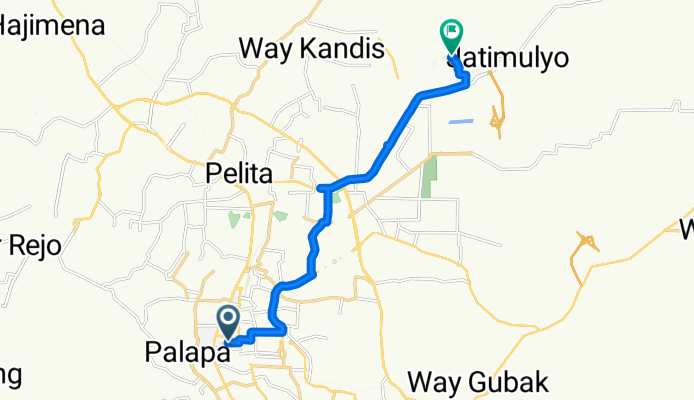 Route from Jalan Mayor Jenderal DI Panjaitan No. 9, Bandar Lampung