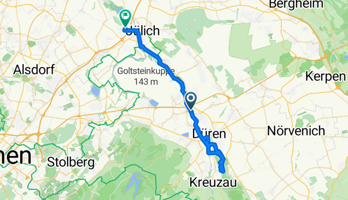 Route von Merken nach Burgau und Koslar