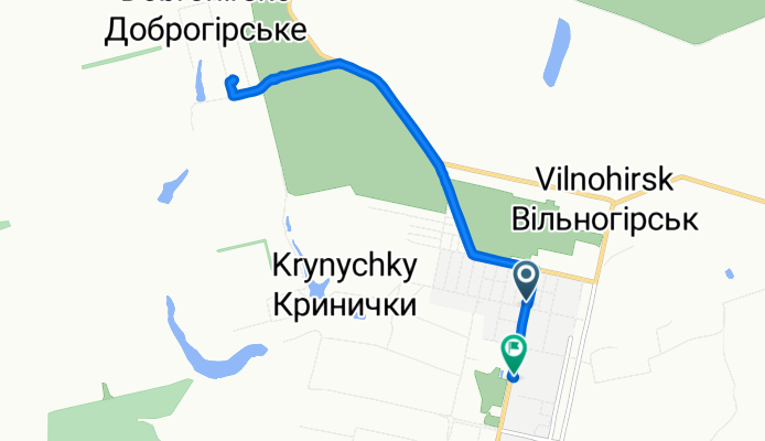 От вулиця Устенка 18, Вільногірськ до вулиця Центральна 45, Вільногірськ