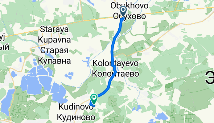 От Кудиновское шоссе 7, Обухово до Unnamed Road, Кудиново