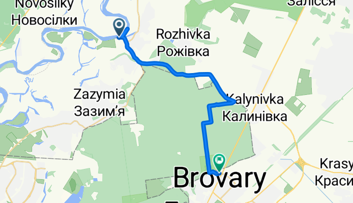 От вулиці Набережної 9, Пухівка до вулиця Павла Чубинського 3, Бровари