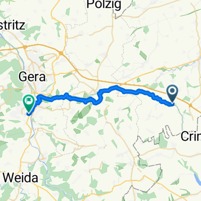 Dorfstraße 70, Vollmershain nach Karl-Matthes-Straße 74, Gera