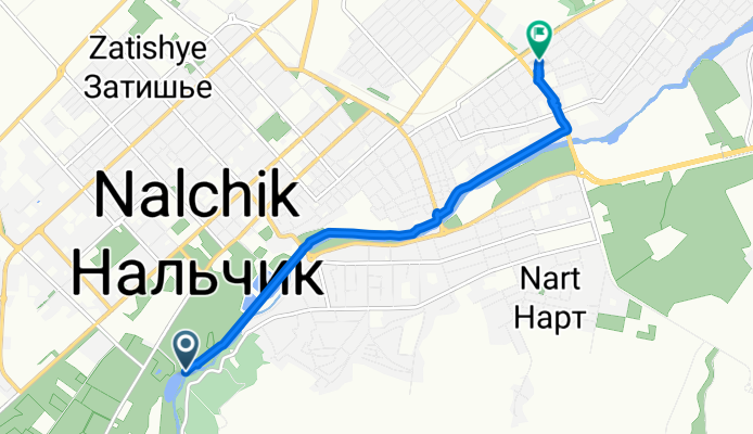 От Профсоюзная улица, Нальчик до улица Идарова 40А, Нальчик