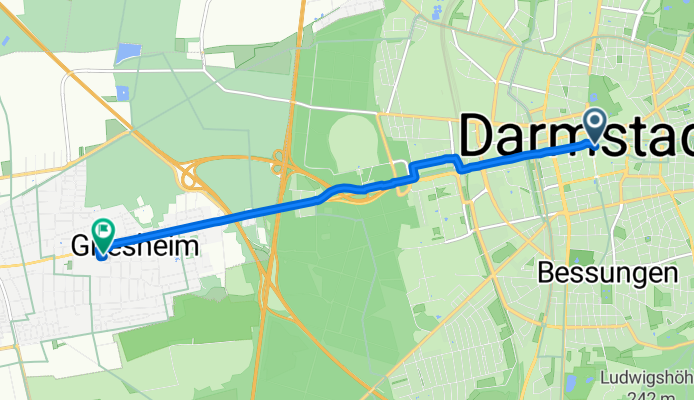 Luisenplatz 5, Darmstadt nach Zöllerstraße 8A, Griesheim