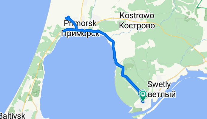 От Пионерская улица, Светлый до Пионерская улица, 16, Светлый