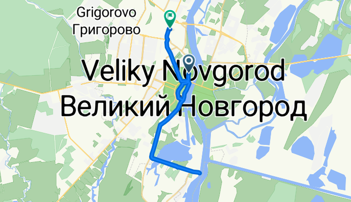 От Великая улица, 12, Великий Новгород до Большая Санкт-Петербургская улица, 76, Великий Новгород