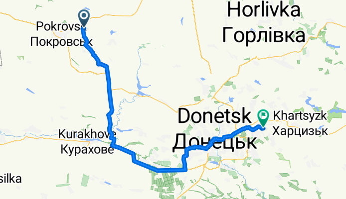 От вулиця Западный, Мирноград до Автотранспортна вулиця, Макіївка